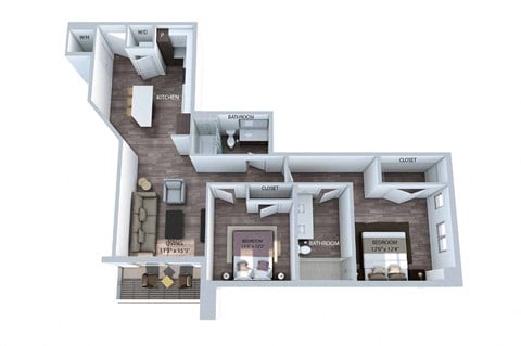Floor plan for 2 beds, 2 baths, 1056 sqft
